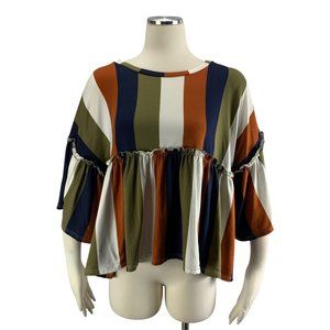 Vine & Love Medium Top Ruffle Boutique Orange Navy Green Stretch